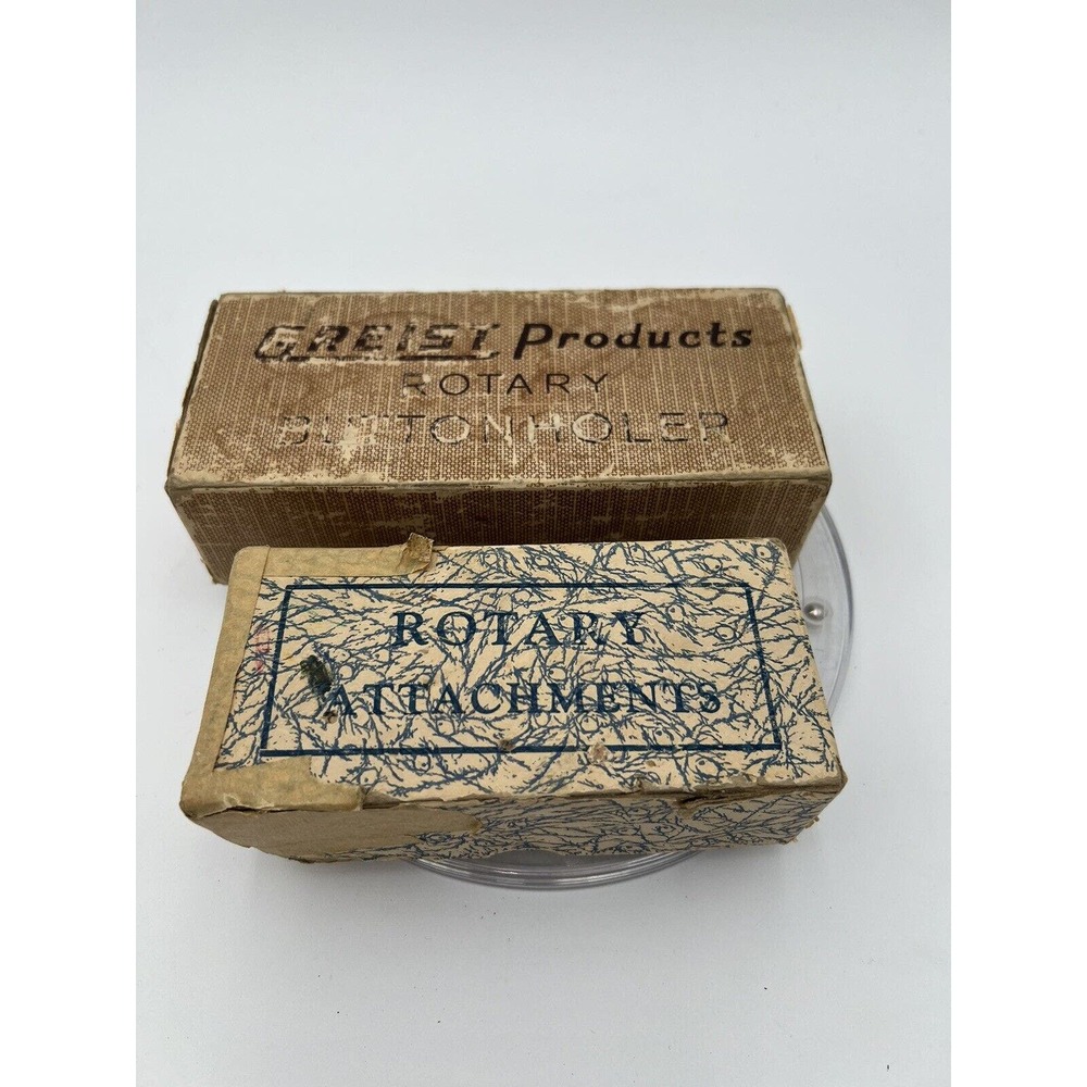 Greist Rotary Attachments Original Box Vtg Sewing Machine Parts Buttonhole Lot